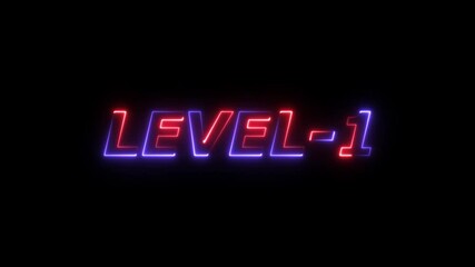 Neon level one text animation glowing red and blue futuristic style - Powered by Adobe