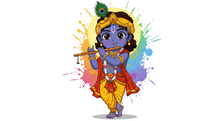 Serene blue child playing flute