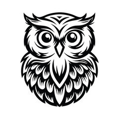 Owl Bird Silhouette Striking Monochrome Design, Stylized, Isolated on White