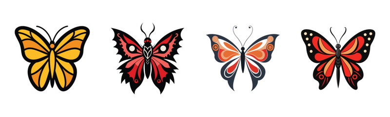 Butterflies colorful set on white background