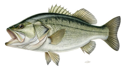 Fototapeta premium bass fish isolated on white background PNG. AI GENERATED