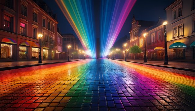Bunte Pride-Spotlights auf leerem Platz