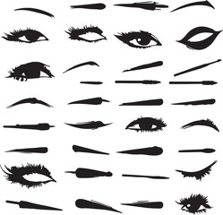Eye Makeup Styles: Eyeliner, Eyebrows, Lashes, Brush Strokes, Black Silhouettes