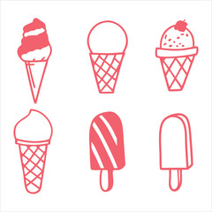 Ice Cream Line Art Illustration Set