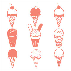 Ice Cream Line Art Illustration Set