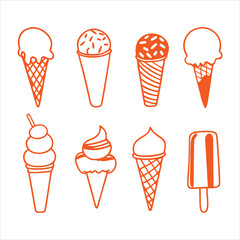 Ice Cream Line Art Illustration Set