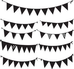 Black Pennant Banners Silhouettes: Party Decorations, Vector Art