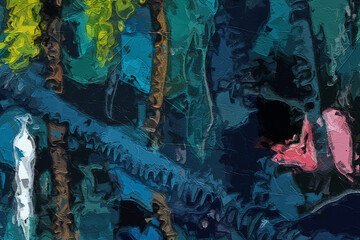 Various oil paintings, flowers, snakes, landscapes, waterfalls, animals, butterflies, mushrooms