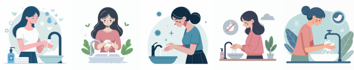 vector woman washing hands