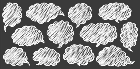 Crayon Speech Bubble Frame. Vector Chalk Talk Balloon. Colorful Dialog Chat Illustrations