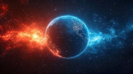 Obraz premium Futuristic Earth Glowing Cities and Cybernetic Evolution