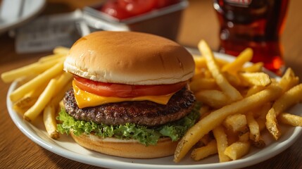 A perfect diner style scene with affordable burgers golden fries and a refreshing soda on a retro tabletop overlay cut out on isolated transparent removed background