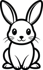 Baby bunny silhouette, Line art design of an adorable cartoon baby bunny with long floppy ears