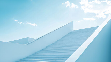 Obraz premium Ascending white steps, leading up, against a bright blue sky and soft clouds