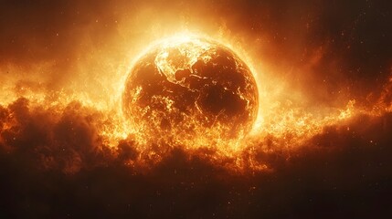 Obraz premium Fiery apocalyptic vision of a burning Earth in the sky