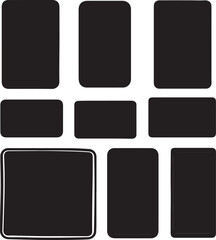 Black Rectangular Shapes: Rounded Corners, Various Sizes, Minimalist Design