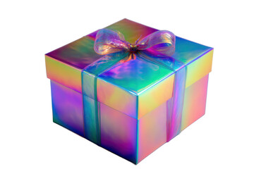 Obraz premium Holographic Gift Box Iridescent Rainbow Present Packaging