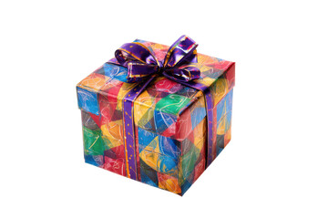Colorful Gift Box with Purple Ribbon A Perfect Present