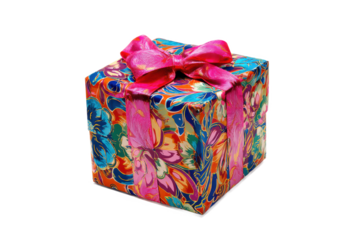 Vibrant Floral Gift Box with Pink Ribbon Perfect Present for Any Occasion