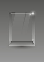 empty 3 dimension aquarium transparent glass on grey background