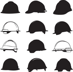 Hard Hats Silhouettes: Safety Helmets Collection, Black and White