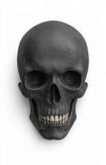 Obraz premium Realistic Black Skull Model with Cracks and Detailed Teeth Texture for Artistic and Educational Use
