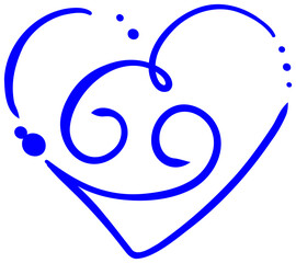 Sticker blue with gradient zodiac symbol Cancer is made in the form of an elegant line, forming the shape of a heart, with the addition of dots, creating a feeling of lightness and artistry.