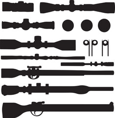 Fototapeta premium Silhouettes of Rifles, Scopes, and Sights: Vector Illustration Collection
