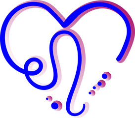 The blue gradient Leo zodiac symbol is designed as a graceful line that forms a heart shape, with dots added to create a sense of lightness and artistry.
