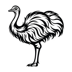 Stylized Black and White Ostrich, Tribal Design, Isolated on White, Animal Silhouette