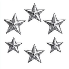 Six hand-drawn silver stars arranged in a circular formation on white background symbolizing excellence, unity, and prestige