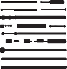 Fototapeta premium Silhouetted Tool Parts: Black and White Vector Illustration Set