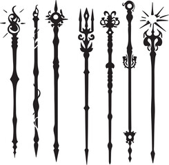 Fantasy Staff Silhouettes: Magic Wands and Wizarding Tools Design