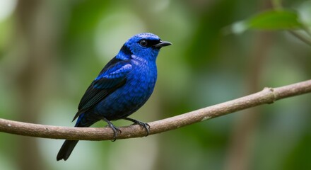 Vivid Blue Bird Perched on Branch