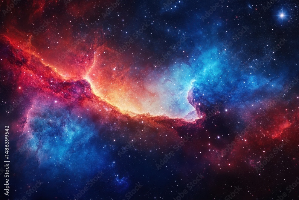 Wall mural dynamic cosmic nebula showcasing brilliant blue and red hues across the vastness of space, dynamic c