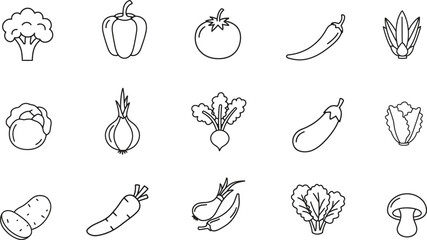Vegetable Line Art Minimalist Drawings in vector illustration