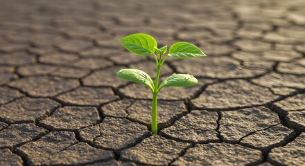 Small green plant growing from cracked dry earth