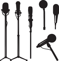 Microphone Silhouettes: Vintage & Modern Mic Designs Vector Graphics