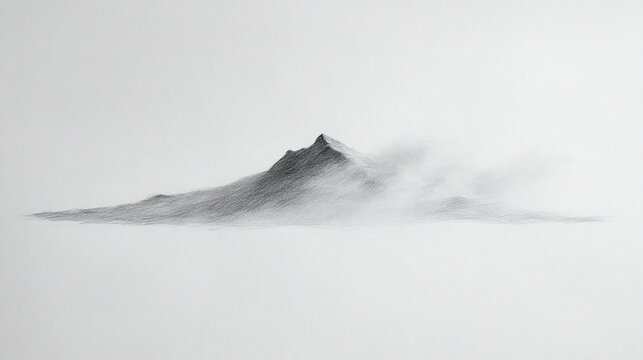 Isolated mountain peak shrouded in mist