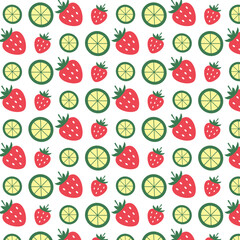 Seamless food pattern with strawberries and lime on white background