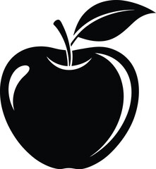 Apple with leaf silhouette, apple with leaf vector,  fruit illustration