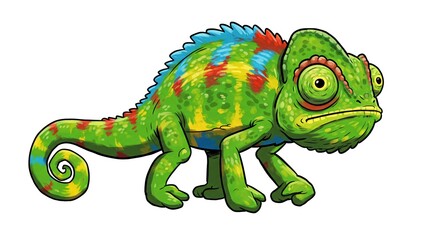 Fototapeta premium A Cartoon Chameleon Blending Colors in the Wild with its Unique Ability to Adapt