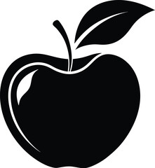 Apple with leaf silhouette, apple with leaf vector,  fruit illustration