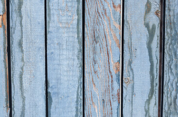 A fence made of pine boards. Old, worn, cracked board. Texture, background.