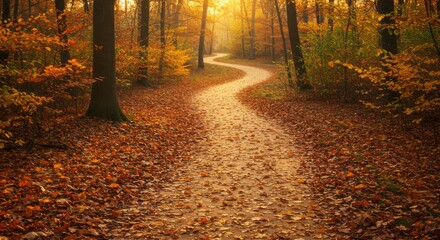Autumn Path Through Golden Forest