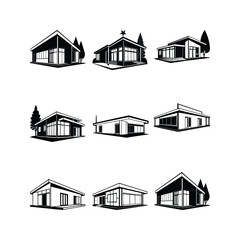 modern single story house Silhouette