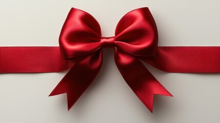 Close-up of a luxurious red satin ribbon tied in a perfect bow, isolated on a white background.