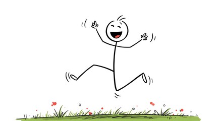 Delightful stick figure leaps joyfully in an illustration, full of pure bliss