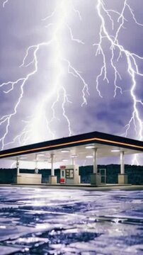 A gas station is lit up at night