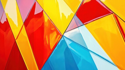 Fototapeta premium Glossy geometric triangles abstract background vibrant red yellow blue color palette design